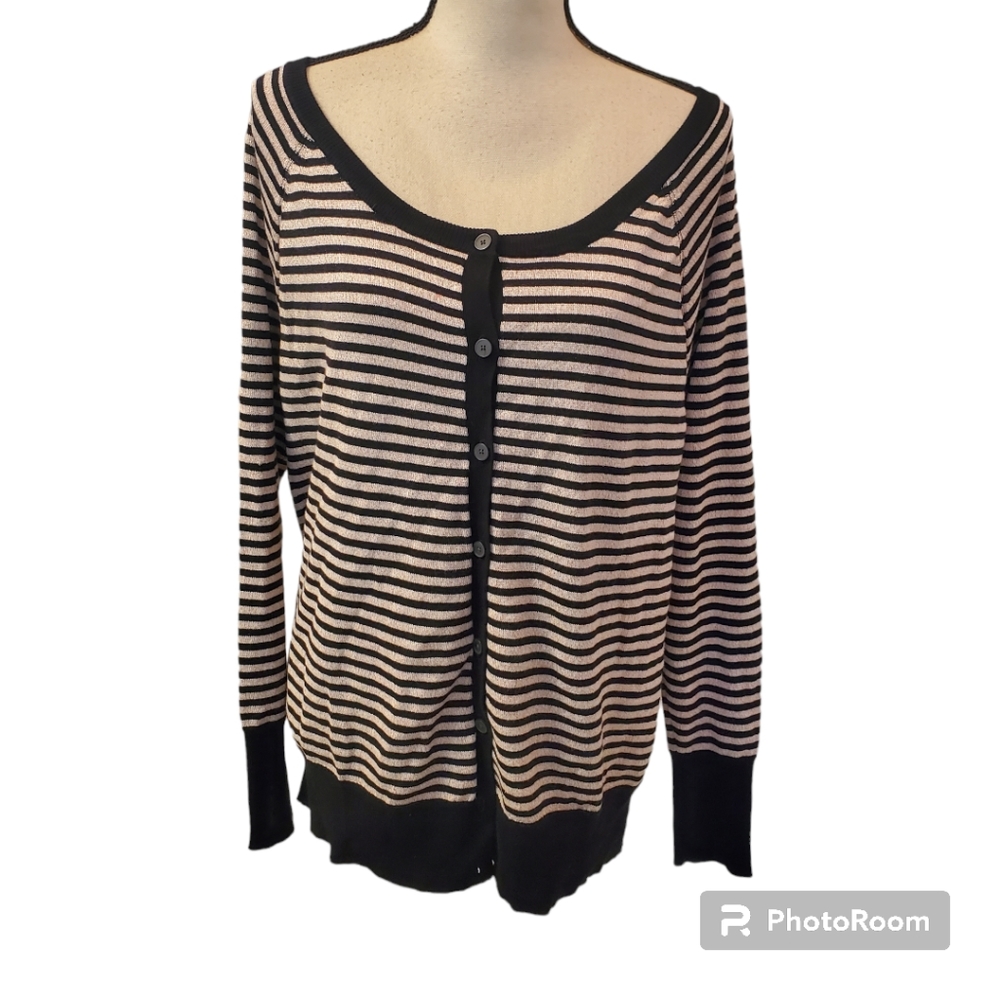 Lane Bryant Cream Black Button Down Oversized Sweater Women's Size 14/16